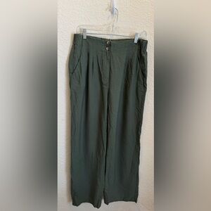 European Green Linen Wide leg Pants US10